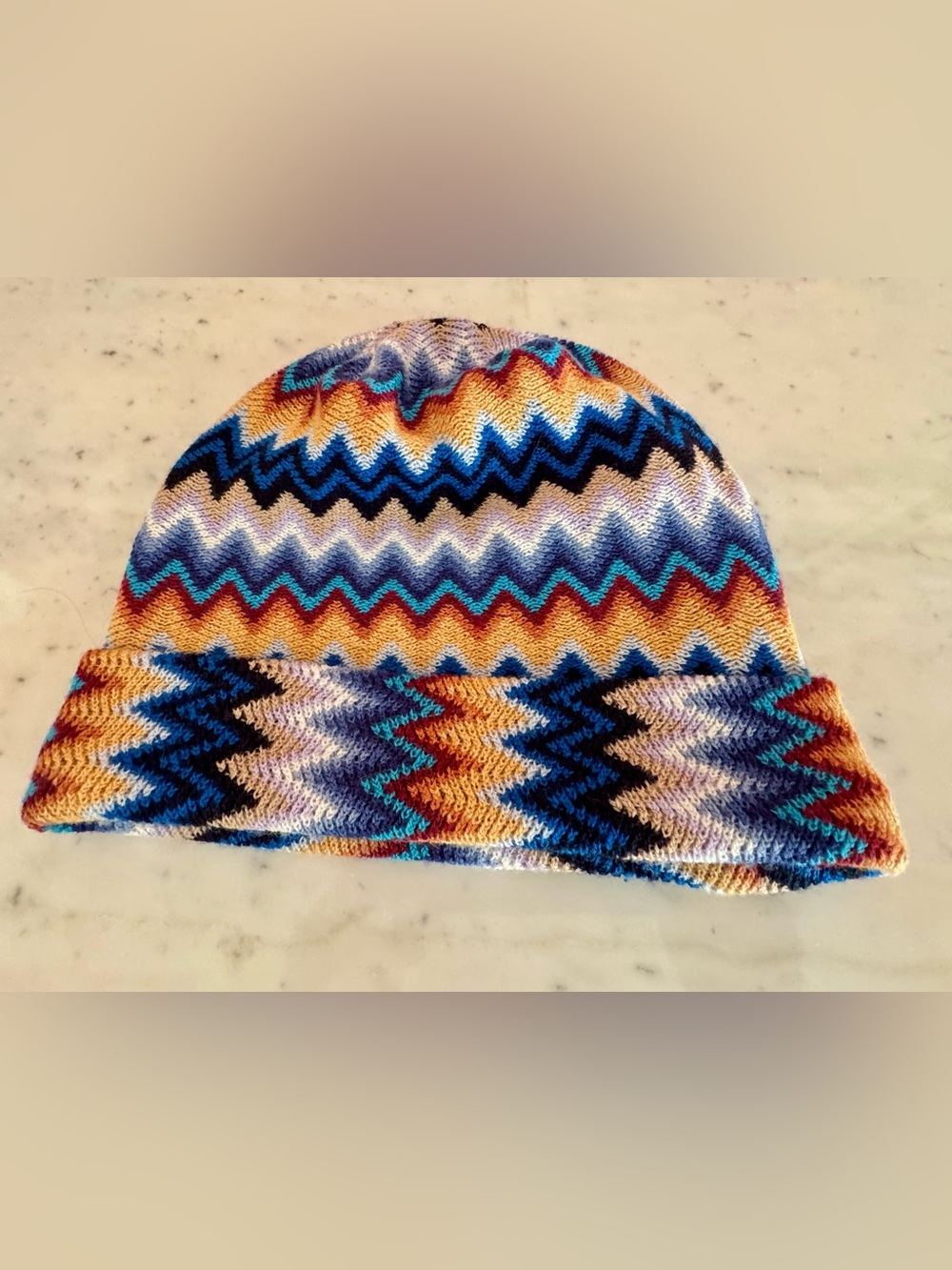 Missoni Zigzag Knit Beanie - Blue/Orange/Purple. One Size.